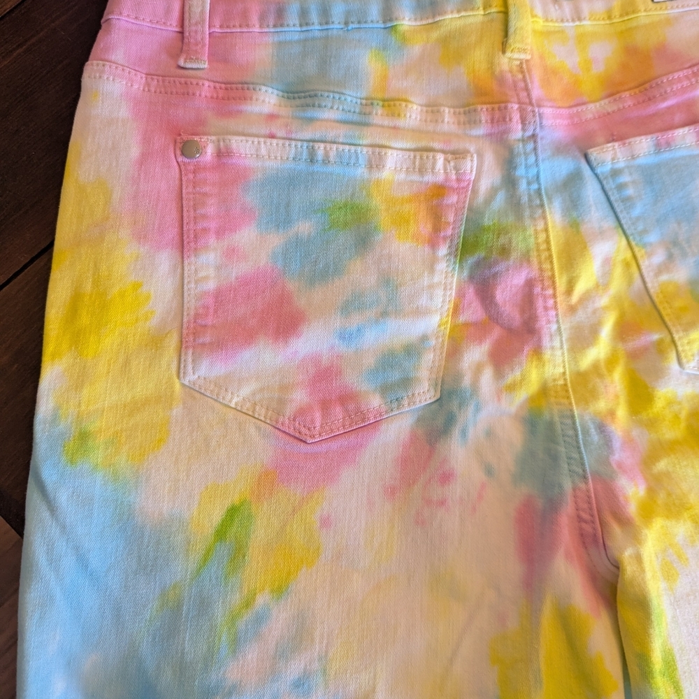 Judy Blue shorts womens large tie dye denim‎ raw hem cutoff high waist stretch - Picture 9 of 10